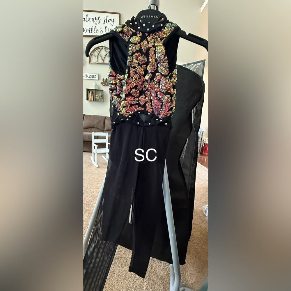 Black Unitard with Colorful Sequin Top